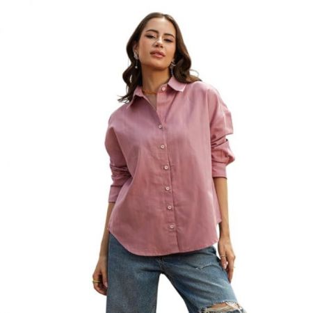Campus Sutra Womens Solid Oversized Shirt for Casual Wear Spread Collar Long Sleeve Button Closure Oversized Shirt Crafted with Comfort Fit for Everyday Wear