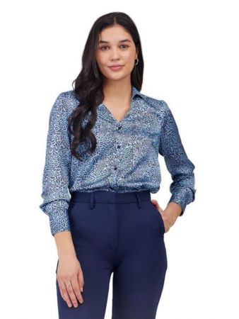 FableStreet Satin Animal Print Shirt - Blue