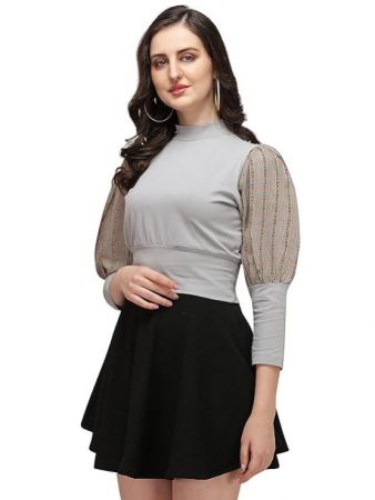 GRECIILOOKS Women Cotton Casual Regular Fit Top (Grey , Large)