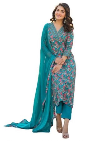 GoSriKi Womens Rayon Blend Straight Printed Kurta with Pant Dupatta