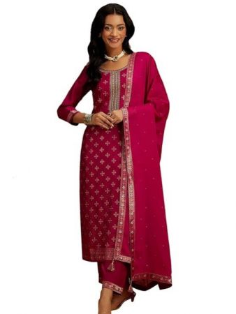 Libas Purple Woven Design Silk Blend Straight Kurta With Trousers Dupatta