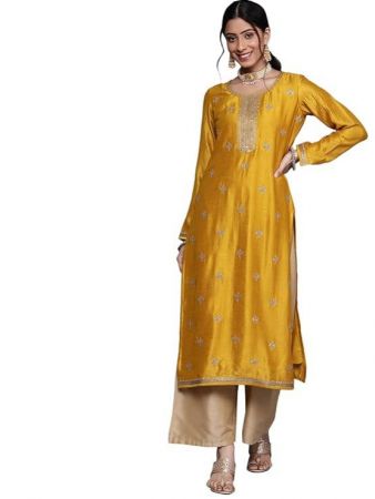 Libas Women Embellished Silk Straight Kurta