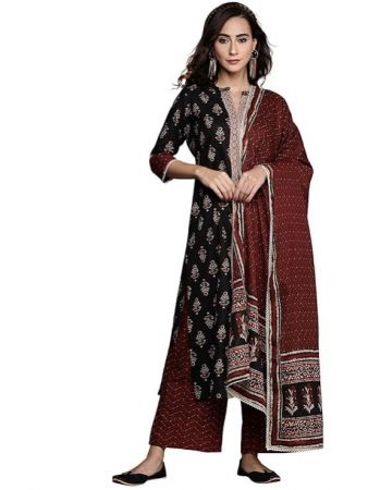 Libas Women Printed Cotton Straight Kurta Palazzo With Dupatta