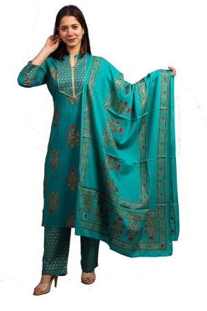 MEERA FAB Women Cotton Aquaa Printed Kurta Palazzo Dupatta Set