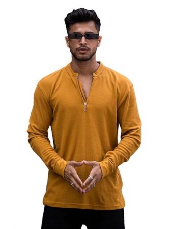 Maniac Mens High Neck Solid Full Sleeve Cotton Slim Fit T-Shirt