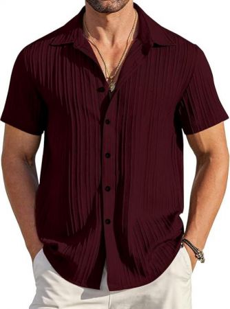 Mehrang Mens Casual Button Down Shirts Short Sleeve Cotton Linen Shirt Fashion Textured Beach, Casual Shirt for Men Shirt for Men Men Stylish Shirt