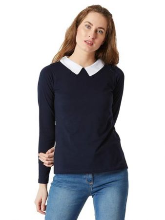 Miss Chase Womens Cotton Full Sleeve Collared Top