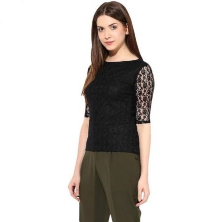 Miss Chase Womens Dark Green Lace Top