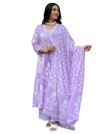 Nermosa Women A-Line Printed Kurta and pant set With Dupatta