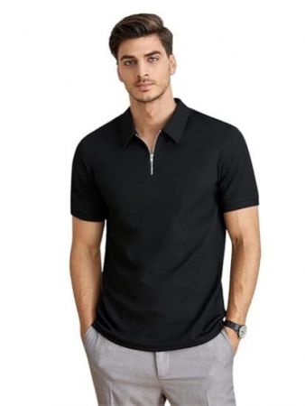 OM SAI LATEST CREATION Mens Polo-Neck with Zip Closure Type T-Shirt Half Sleeves Casual T-Shirt for Men Ragular Wear Classic T-Shirt Mens Regular Fit Polo-Neck T-Shirt 