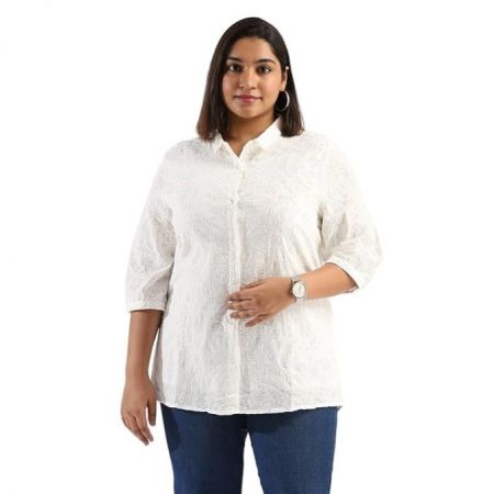 PRESENCE Plus Size Cotton Embroidered Shirt