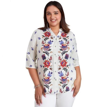 PRESENCE Plus Size Linen Printed Top