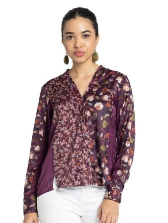 SHAYE V-Neck Purple Long Sleeves Shirts for Women