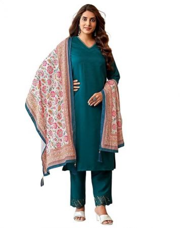 SIRIL Women's Cotton Blend Embroidery Kurta Pant with Dupatta Set