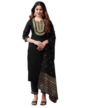 SIRIL Women's Poly Rayon Embroidered Kurta Pant with Dupatta Set