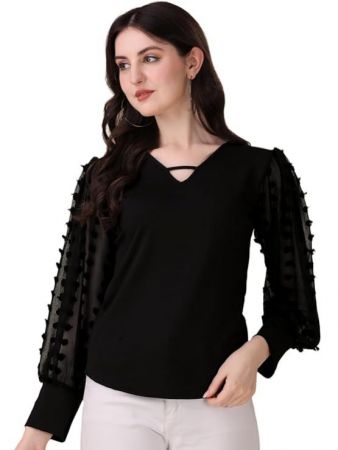 Sheetal Associates Women Casual Puff Sleeves Solid Regular Fit Top