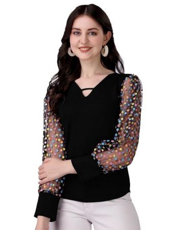 Sheetal Associates Women Casual Regular Sleeves SolidPolka Print Top