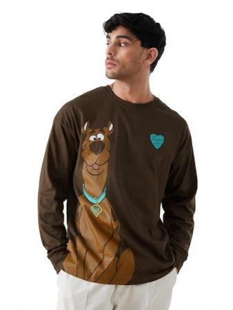The Souled Store Men Official Scooby Doo Scooby Love Brown Printed Oversized Full Sleeve T-Shirts