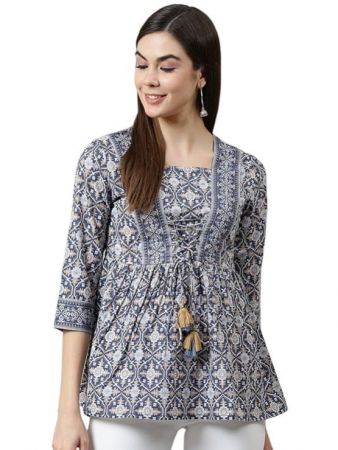 YUVVIK Womens Geometric Printed Cotton Top