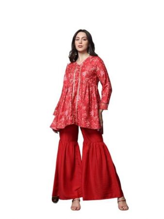 ishin Floral printed short kurti with solid sharara